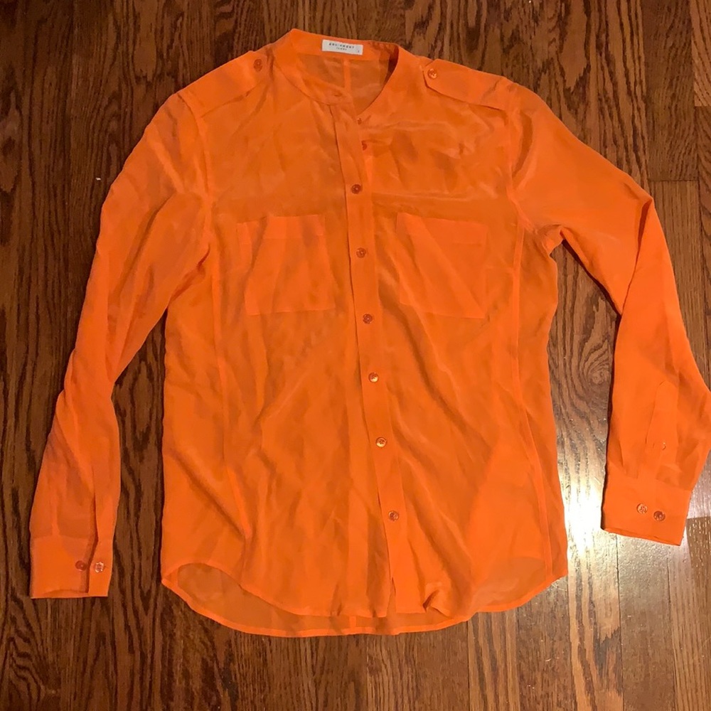 Equipment Small Orange Silk collarless button down